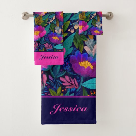 Exotic Flower Blossoms Bold Botanical Chic Name バスタオルセット (インサイチュ)