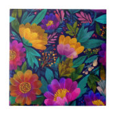 Exotic Flower Blossoms Bold& Elegant Chic Floral タイル (正面)