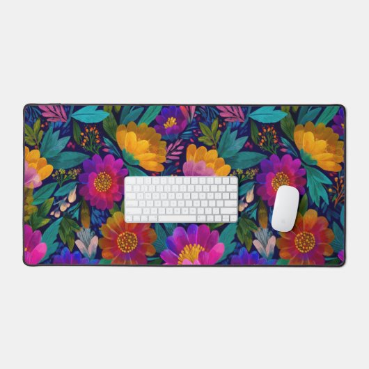 Exotic Flower Blossoms Colorful Botanical Pattern デスクマット (キーボード&マウス)