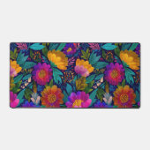 Exotic Flower Blossoms Colorful Botanical Pattern デスクマット (正面)