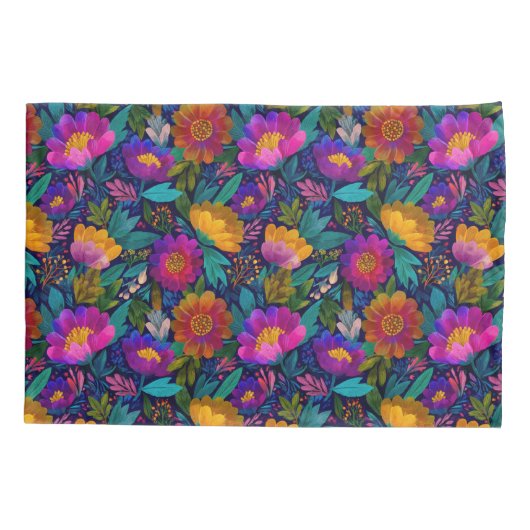 Exotic Flower Blossoms Vibrant Tropical Pattern  枕カバー (裏面)