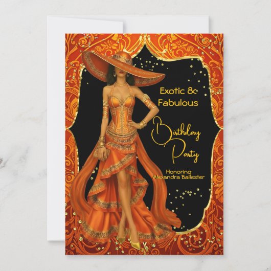 Exotic Orange Fabulous Stunning Gold Birthday 招待状 (正面)