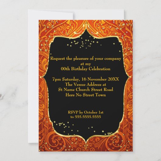 Exotic Orange Fabulous Stunning Gold Birthday 招待状 (裏面)