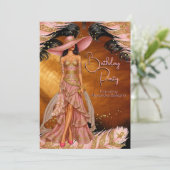 Exotic Pink Dress Gold Black Birthday Party 招待状 (スタンド正面)