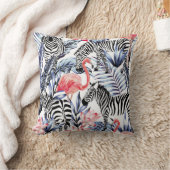 Exotic pink flamingo, zebra on background summer b クッション (ブランケット)