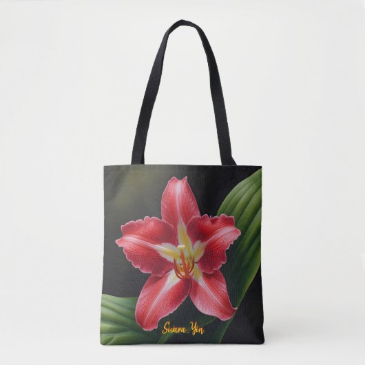 Exotic Red Lily Bloom - Luxury Floral Illustration トートバッグ (正面)