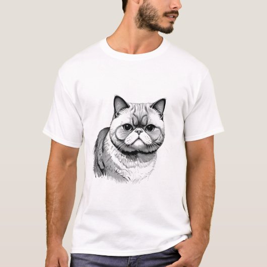 Exotic Shorthair Cat Sketch Men's T-Shirt Tシャツ (正面)