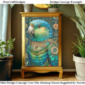 Exotic Steampunk Blue Green Parrot DX7L Decoupage 薄葉紙