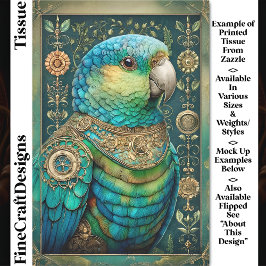 Exotic Steampunk Blue Green Parrot DX7R Decoupage 薄葉紙