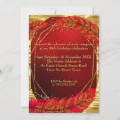 Exotic Stunning Red Gold Dress Feather Birthday 招待状 (裏面)