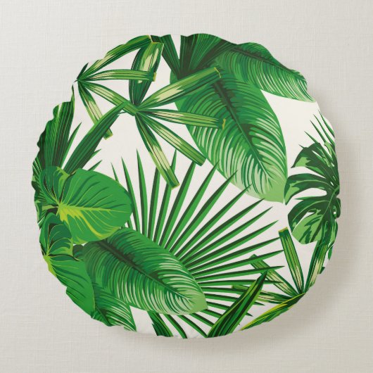 Exotic tropical natural green leaves composition o ラウンドクッション (正面)