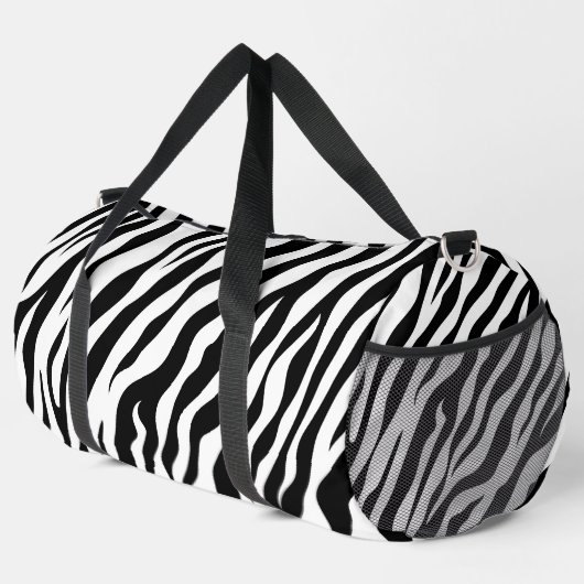 Exotic Zebra pattern Black and White ダッフルバッグ (右コーナー)