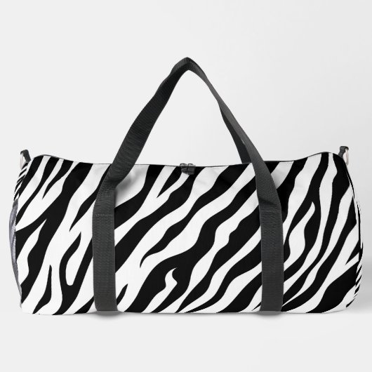 Exotic Zebra pattern Black and White ダッフルバッグ (裏面)