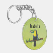 Exotischer Tucan mit Aquarell Hintergrund grün キーホルダー (正面左)
