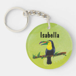 Exotischer Tucan mit Aquarell Hintergrund grün キーホルダー