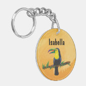 Exotischer Tucan mit Aquarell Hintergrund orange キーホルダー (正面左)