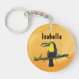Exotischer Tucan mit Aquarell Hintergrund orange キーホルダー