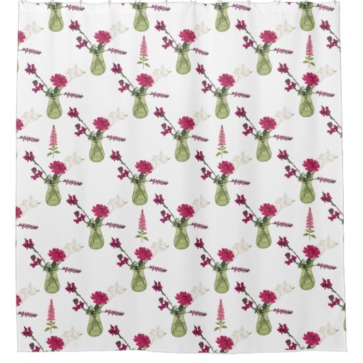 Exotisches Blumenarrangement im Glas シャワーカーテン (正面)