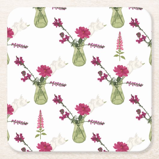 Exotisches Blumenarrangement im Glas スクエアペーパーコースター (正面)