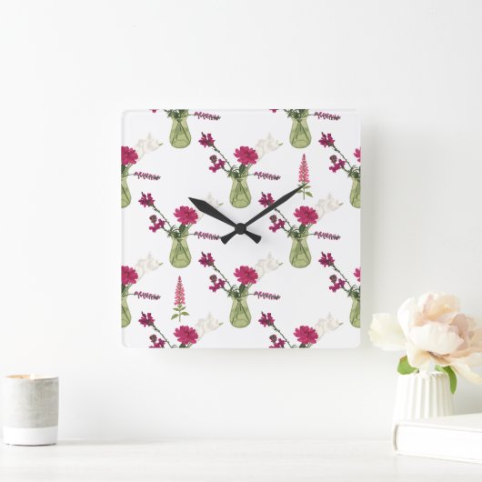 Exotisches Blumenarrangement im Glas スクエア壁時計 (ホーム)