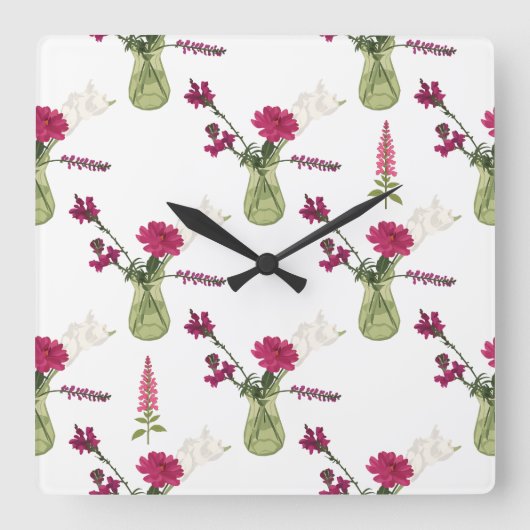 Exotisches Blumenarrangement im Glas スクエア壁時計 (正面)
