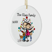 Expectant Couple Boy Two Dogs セラミックオーナメント (右)