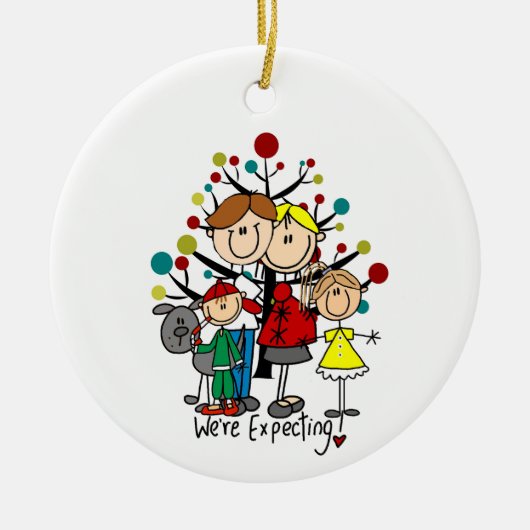 Expectant Family Gray Dog セラミックオーナメント (正面)