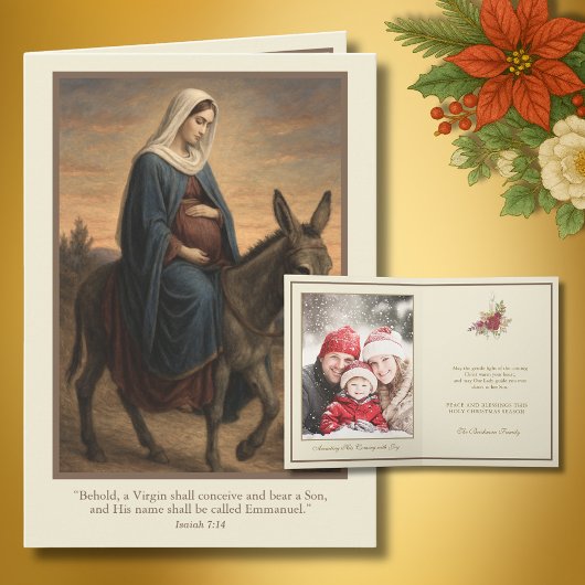 Expectant Mary Christmas Blessings with Isaiah 7:1 シーズンカード