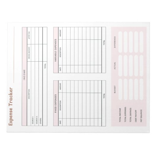 Expense Tracker ノートパッド (正面)