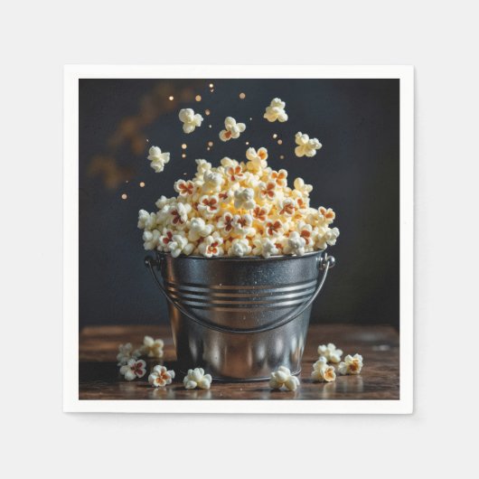 Exploding Popcorn In Metal Bucket スタンダードカクテルナプキン (正面)