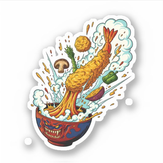 Exploding Tempura Monster Bowl Japanese Food Art シール (正面)