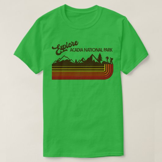 Explore Acadia National Parkレトロ70s80sストライプ Tシャツ (デザイン正面)