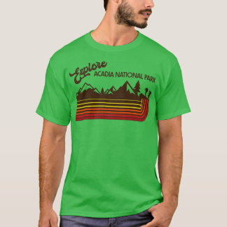 Explore Acadia National Parkレトロ70s80sストライプ Tシャツ