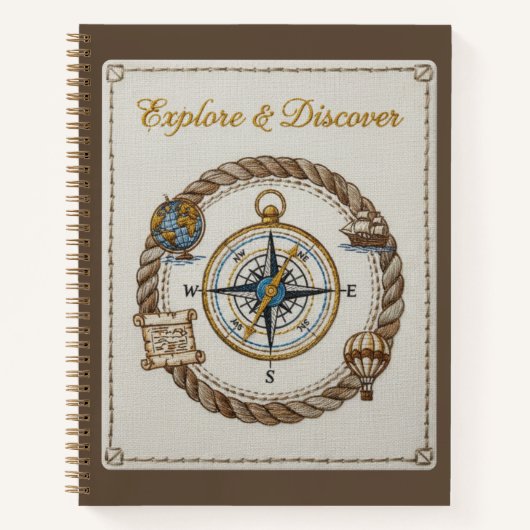 Explore & Discover Embroidered Nautical Compass ノートブック (正面)