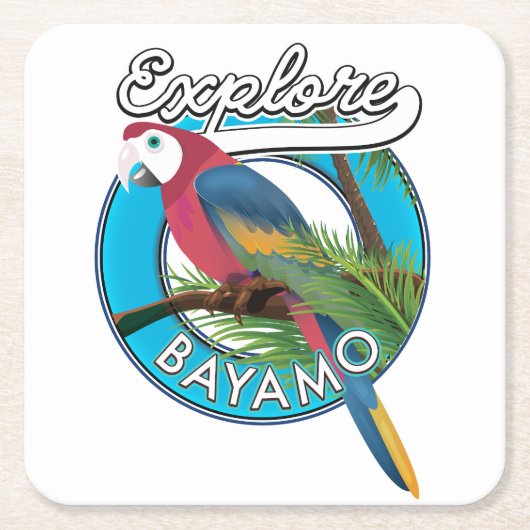 Explore Hawaii Retroロゴセラミックタイル飲料Co スクエアペーパーコースター (正面)