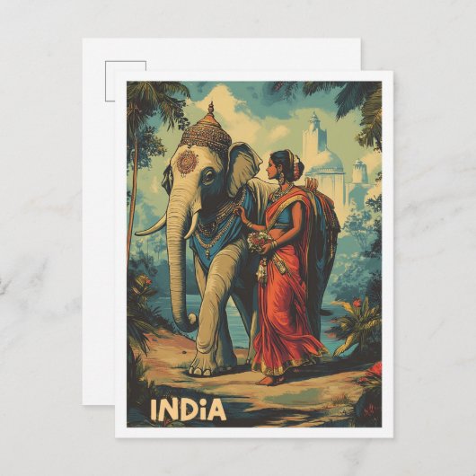 Explore India Vintage Travel Illustration ポストカード (正面/裏面)