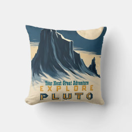Explore Pluto Vintage Travel Poster - Retro Space クッション