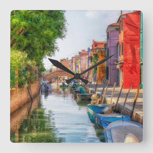Explore the Vibrant Charm of Burano スクエア壁時計 (正面)