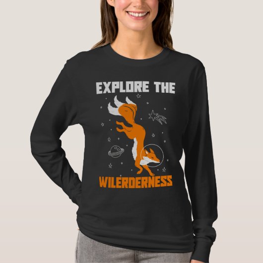 Explore The Wilderness Space Astronaut Fox Tシャツ (正面)