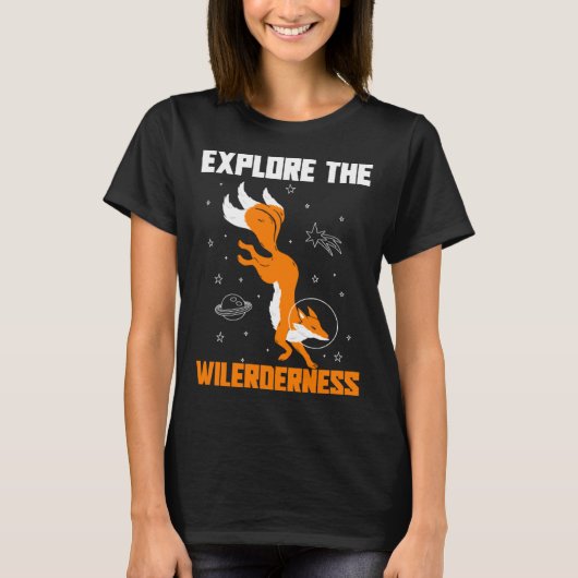 Explore The Wilderness Space Astronaut Fox Tシャツ (正面)