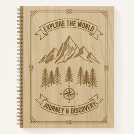 Explore the World Journey Discovery Wood Journal ノートブック