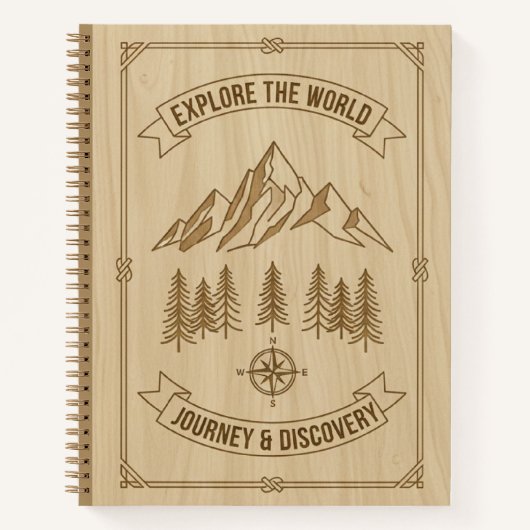 Explore the World Journey Discovery Wood Journal ノートブック (正面)