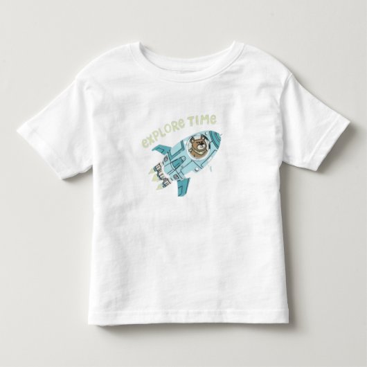 「Explore Time」宇宙飛行士クマロケット子供Tシャツ トドラーTシャツ (正面)