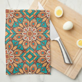 Explore Vibrant Floral Motifs in Geometric Pattern キッチンタオル (四つ折り)