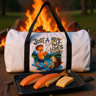 Exploring Nature: Boy Fishing With a Big Catch ダッフルバッグ