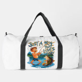 Exploring Nature: Boy Fishing With a Big Catch ダッフルバッグ (正面)
