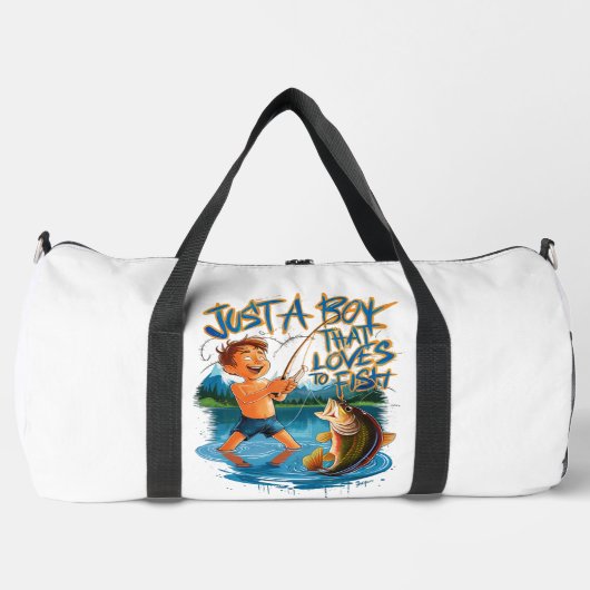 Exploring Nature: Boy Fishing With a Big Catch ダッフルバッグ (正面)
