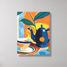 Explosión de Color: Arte Favista con Tetera y Taza キャンバスプリント