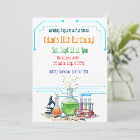 Explosive Fun Science Lab Birthday 招待状 (スタンド正面)
