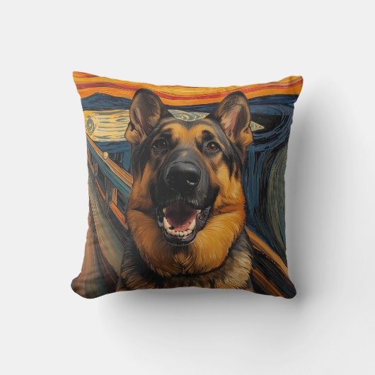 Expressionist Angst Painting German Shepherd クッション (正面)